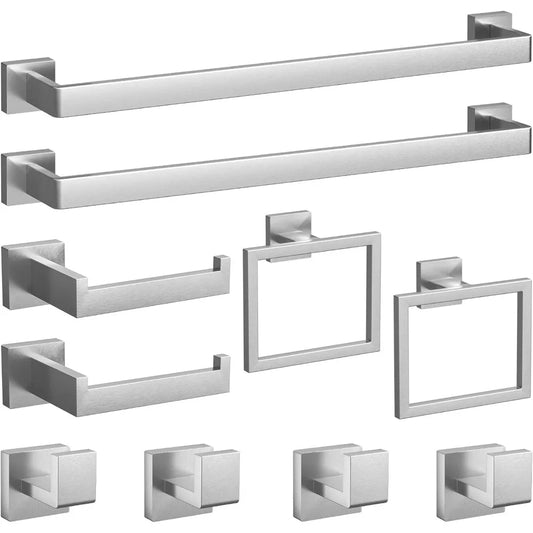 10-Piece Brushed Nickel Bathroom Set, 23.6 Inch Towel Bars, Stainless Steel Wall Mounted Accessories for Easy Installation